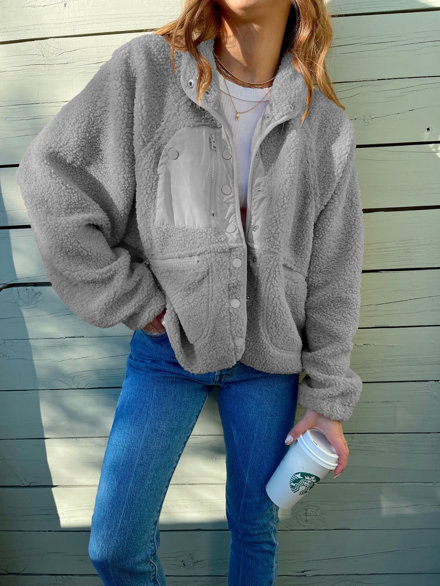 Short Cardigan Plush Jacket Lamb Wool Coat - Image 6