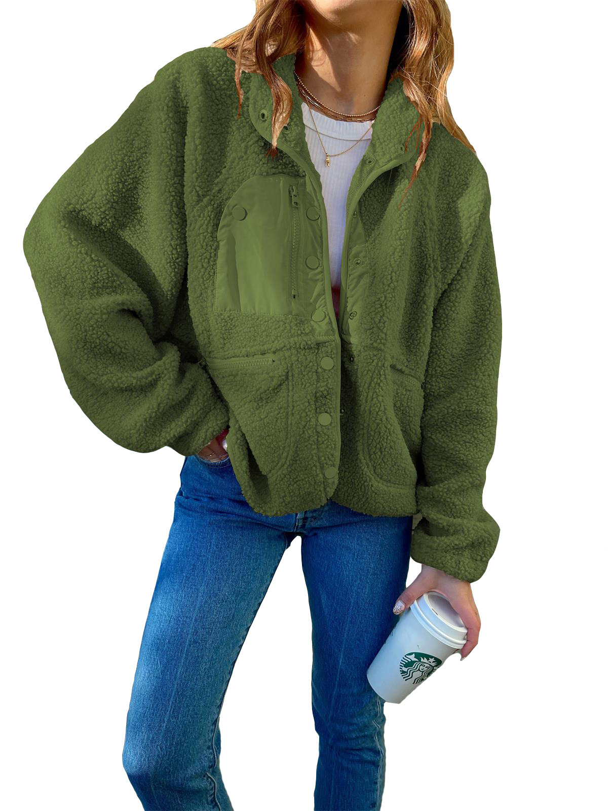 Short Cardigan Plush Jacket Lamb Wool Coat - Image 5