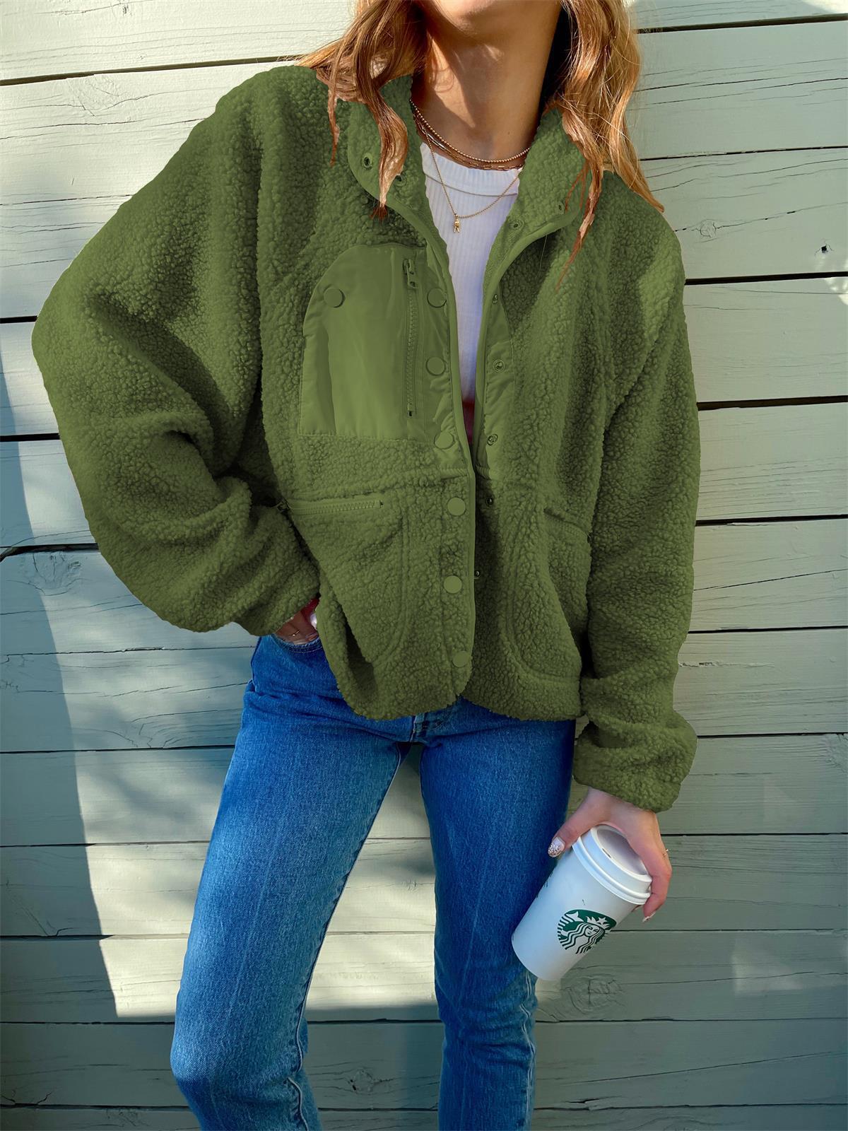 Short Cardigan Plush Jacket Lamb Wool Coat - Image 7