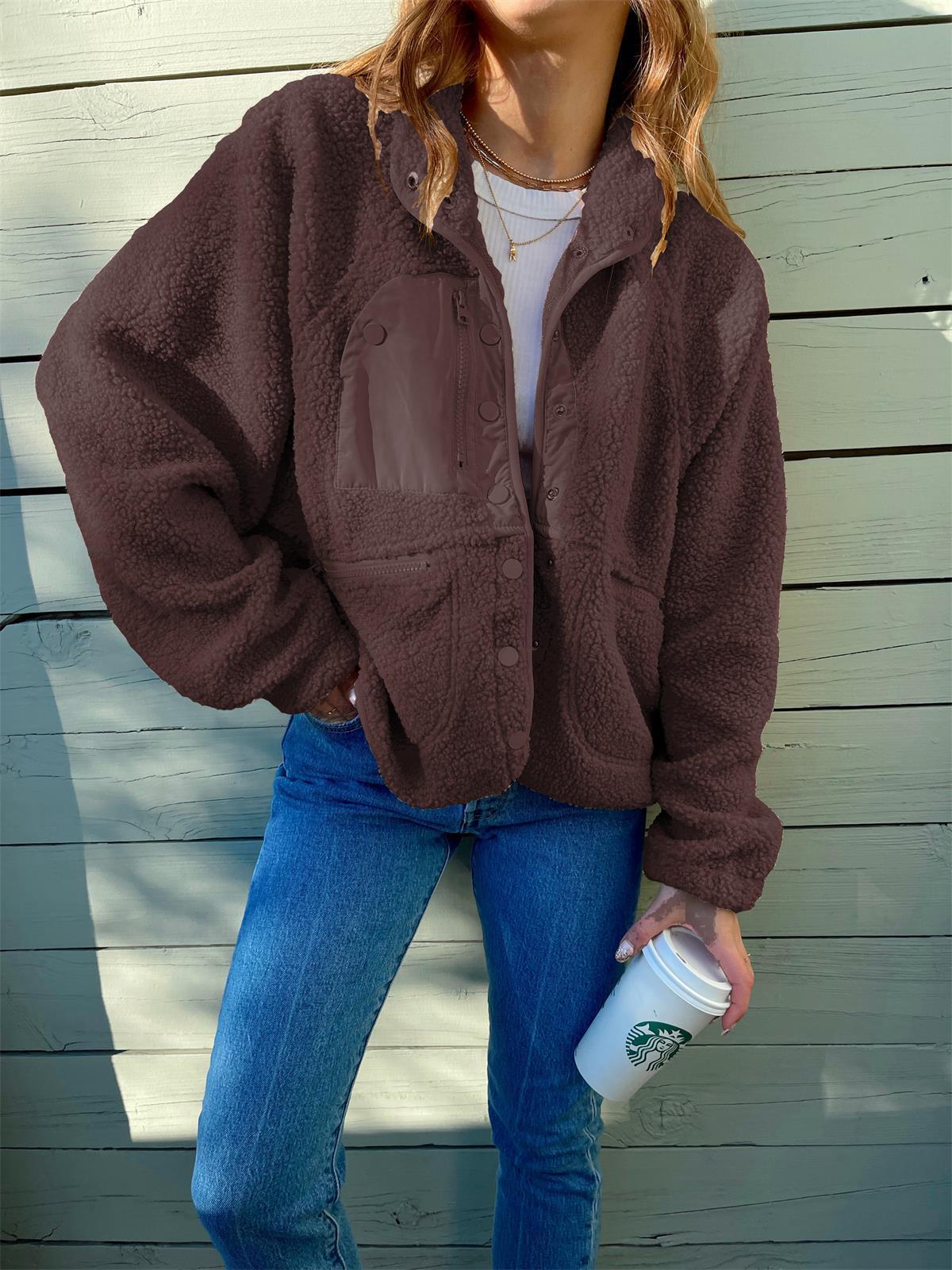 Short Cardigan Plush Jacket Lamb Wool Coat - Image 9